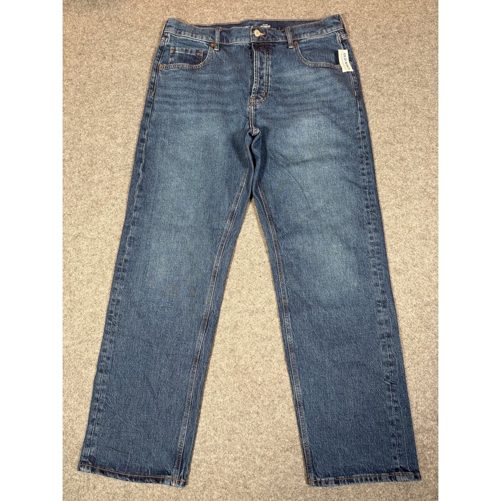 Old Navy Womens 10 Mid-Rise Slouchy Straight Leg Blue Denim Button Fly Jeans NWT